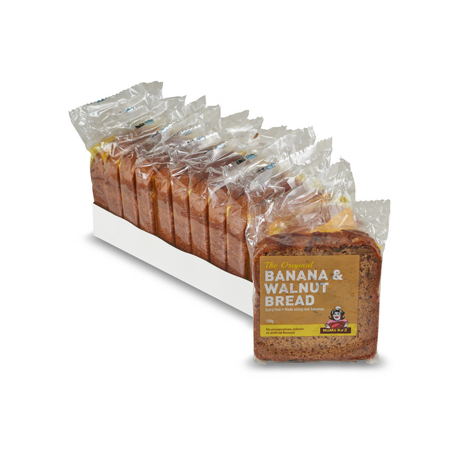 SLICED, WRAPPED LABELLED BANANA WALNUT BREAD