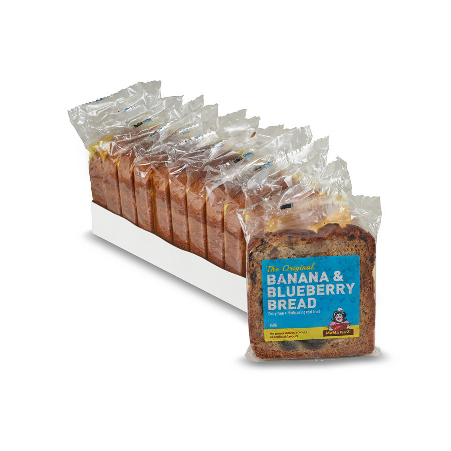 SLICED, WRAPPED & LABELLED BANANA & BLUEBERRY BREAD